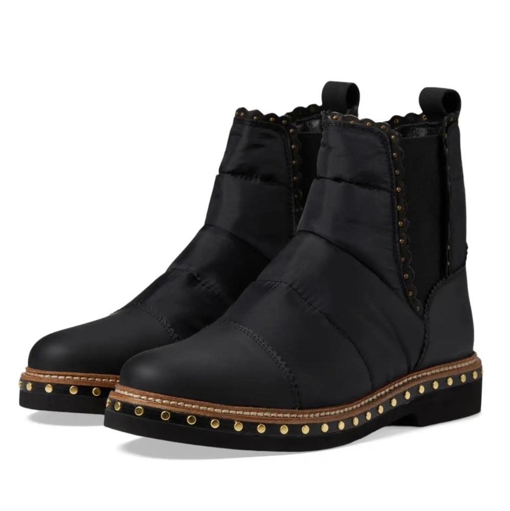 Free People Chelsea Puffer Black Boots with Studded Detailing